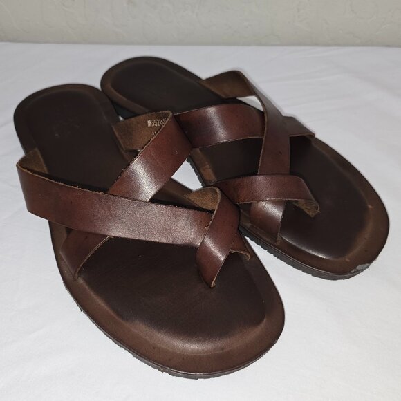 Mercanti Fiorentini Brown Italian Leather Belted Toe Loop Sandals Men's Size 13 - Picture 1 of 5